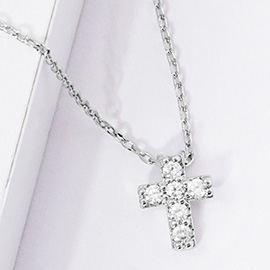White Gold Dipped CZ Stone Cross Pendant Necklace