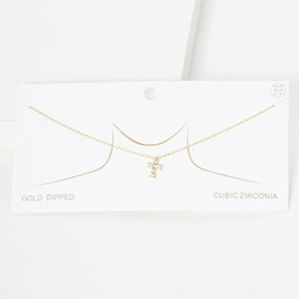 Gold Dipped CZ Stone Cross Pendant Necklace