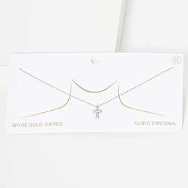 White Gold Dipped CZ Stone Cross Pendant Necklace