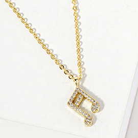 Gold Dipped CZ Stone Paved Music Note Pendant Necklace