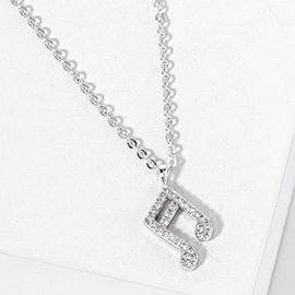 White Gold Dipped CZ Stone Paved Music Note Pendant Necklace