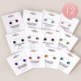 12Pairs - Birthday Stone Cluster Stud Earrings