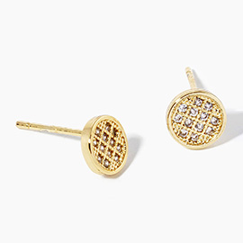 Gold Dipped CZ Stone Accent Round Mini Stud Earrings