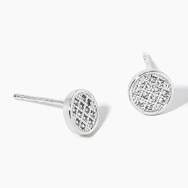 White Gold Dipped CZ Stone Accent Round Mini Stud Earrings
