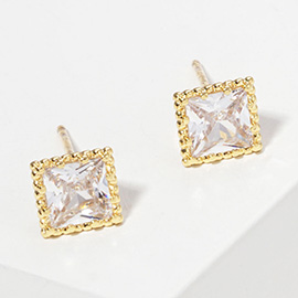 Gold Dipped Princess Cut Square CZ Stone Mini Stud Earrings