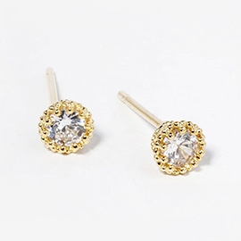 Gold Dipped Round CZ Stone Mini Stud Earrings