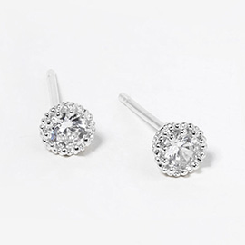 White Gold Dipped Round CZ Stone Mini Stud Earrings