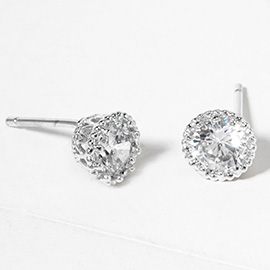 White Gold Brilliant Round CZ Stone Cluster Mini Stud Earrings