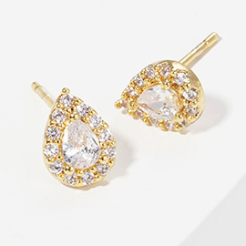 Gold Dipped Teardrop CZ Stone Cluster Mini Stud Earrings