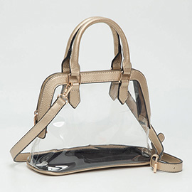 Faux Leather Trim Transparent Structured Top Handle Handbag / Crossbody Bag
