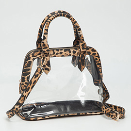 Faux Leather Trim Transparent Structured Top Handle Handbag / Crossbody Bag