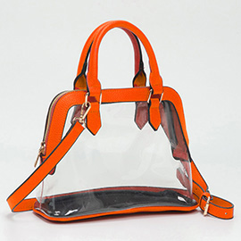 Faux Leather Trim Transparent Structured Top Handle Handbag / Crossbody Bag