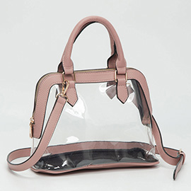 Faux Leather Trim Transparent Structured Top Handle Handbag / Crossbody Bag