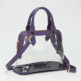 Faux Leather Trim Transparent Structured Top Handle Handbag / Crossbody Bag