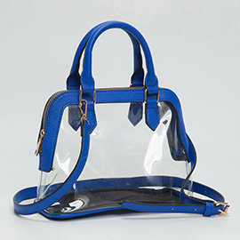 Faux Leather Trim Transparent Structured Top Handle Handbag / Crossbody Bag