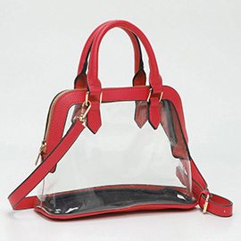 Faux Leather Trim Transparent Structured Top Handle Handbag / Crossbody Bag