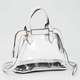 Faux Leather Trim Transparent Structured Top Handle Handbag / Crossbody Bag