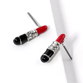 Crystal Stone Paved Enamel Lipstick Stud Earrings