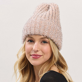 Fuzzy Lurex Metallic Knit Winter Beanie Hat
