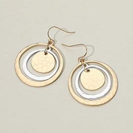 Hammered Brushed Metal Layered Circle Dangle Earrings