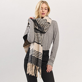 Oversized Super Soft Striped Fringe Scarf