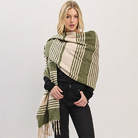 Oversized Super Soft Striped Fringe Scarf