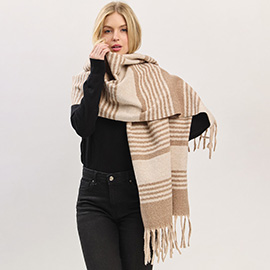 Oversized Super Soft Striped Fringe Scarf