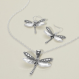 Antique Metal Dragonfly Pendant Necklace