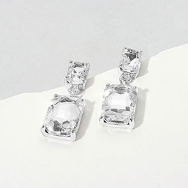 Rectangular Stone Cluster Dangle Evening Earrings