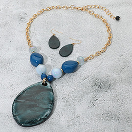 Bold Sparkled Celluloid Acetate Teardrop Pendant Accent Pebble Beaded Statement Necklace