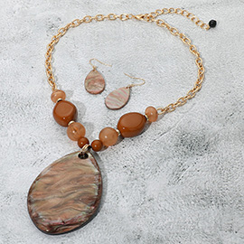 Bold Sparkled Celluloid Acetate Teardrop Pendant Accent Pebble Beaded Statement Necklace