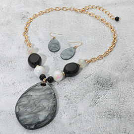 Bold Sparkled Celluloid Acetate Teardrop Pendant Accent Pebble Beaded Statement Necklace
