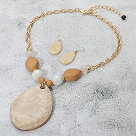 Bold Sparkled Celluloid Acetate Teardrop Pendant Accent Pebble Beaded Statement Necklace
