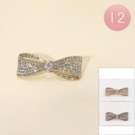 12PCS - Rhinestone Bow Barrettes