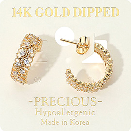 14K Gold Dipped Hypoallergenic Stone Embellished Open Heart Hoop Earrings