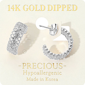 14K Gold Dipped Hypoallergenic Stone Embellished Open Heart Hoop Earrings