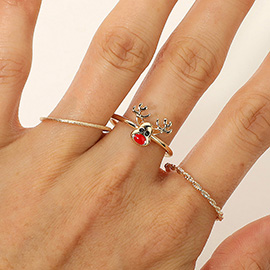 SECRET BOX_3PCS Genuine Gold Dipped Reindeer Accent Ring Set