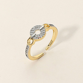 SECRET BOX_14K Gold Dipped Stone PAved Circle Accent Link Adjustable Ring