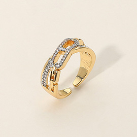 SECRET BOX_14K Gold Dipped Stone Paved Chain Link Adjustable Ring