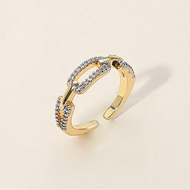 SECRET BOX_14K Gold Dipped Stone Paved Chain Link Adjustable Ring