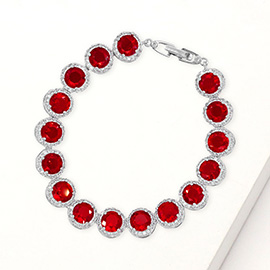 Round Halo CZ Stone Link Bracelet