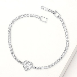 Heart CZ Stone Accent Tennis Bracelet
