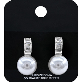 Gold Dipped CZ Stone Accent Pearl Drop Earrings