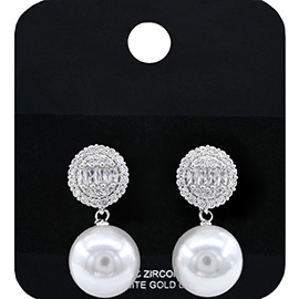Gold Dipped CZ Stone Accent Pearl Dangle Earrings