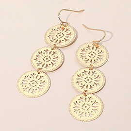 Metal Triple Snowflake Cutout Link Drop Earrings
