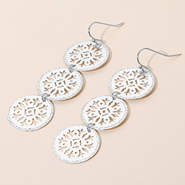 Metal Triple Snowflake Cutout Link Drop Earrings