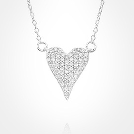 Stainless Steel CZ Stone Paved Heart Pendant Necklace