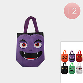 12PCS - Reusable Halloween Character Face Printed Trick-or-Treat Gift Tote Bags