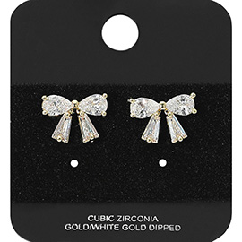 Gold Dipped CZ Bow Stud Earrings