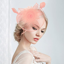 Flower Feather Mesh Bow Fascinator / Headband